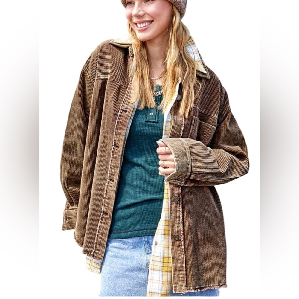 LA MIEL CORDUROY DAISY JACKET Oversized Dropped Long Sleeves Frayed Raw Hem Sz